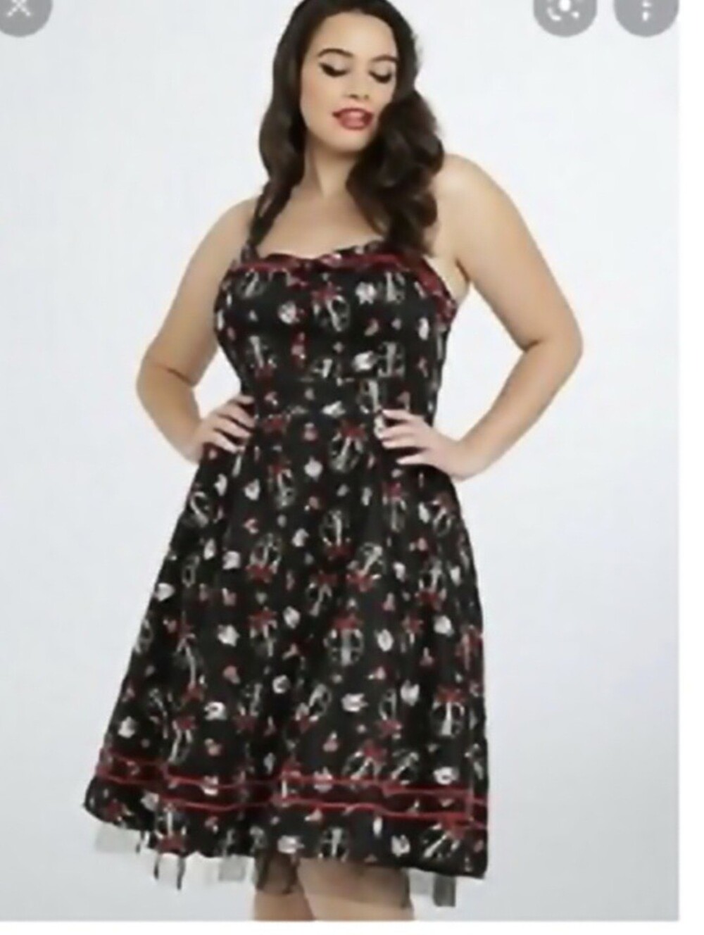 torrid Black Strapless Floral Fit-and-Flare Dress with Red Trim